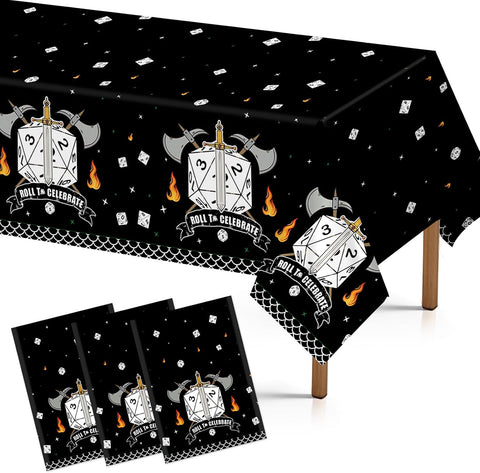 Grencian 3-piece D20 dice dungeons themed tablecloth set with fantasy role playing design