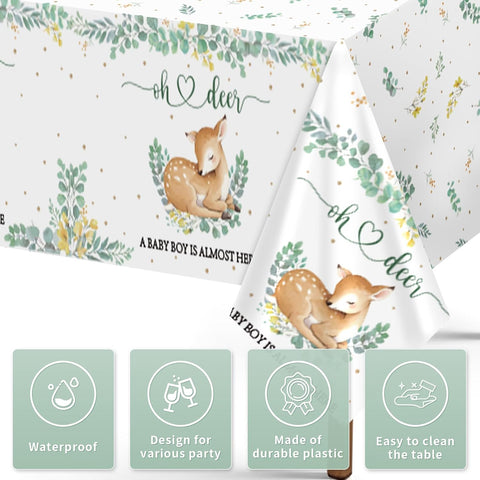 3Pcs Oh Deer Baby Shower Tablecloth Woodland - Grencian