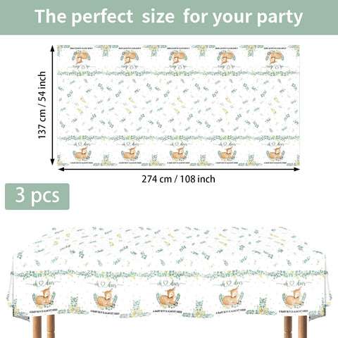 3Pcs Oh Deer Baby Shower Tablecloth Woodland - Grencian