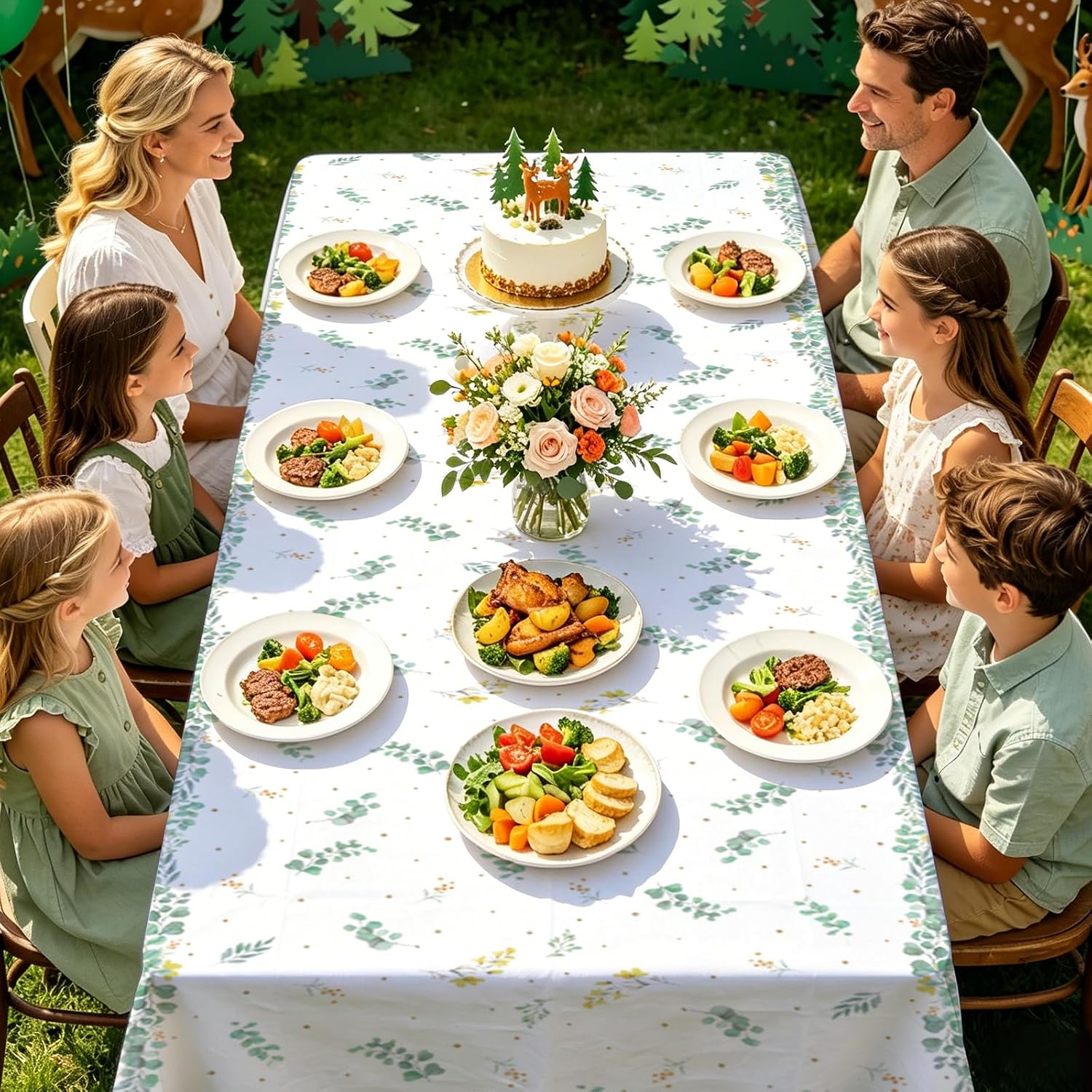 3Pcs Oh Deer Baby Shower Tablecloth Woodland - Grencian