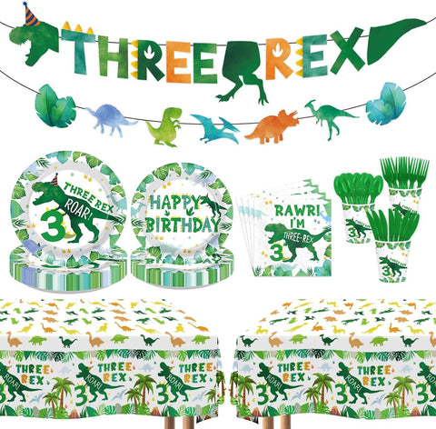 171Pcs Dinosaur 3rd Birthday Party Supplies Serves 24 - Grencian