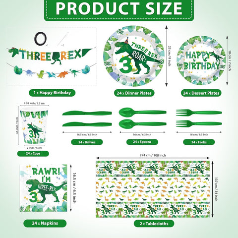 171Pcs Dinosaur 3rd Birthday Party Supplies Serves 24 - Grencian
