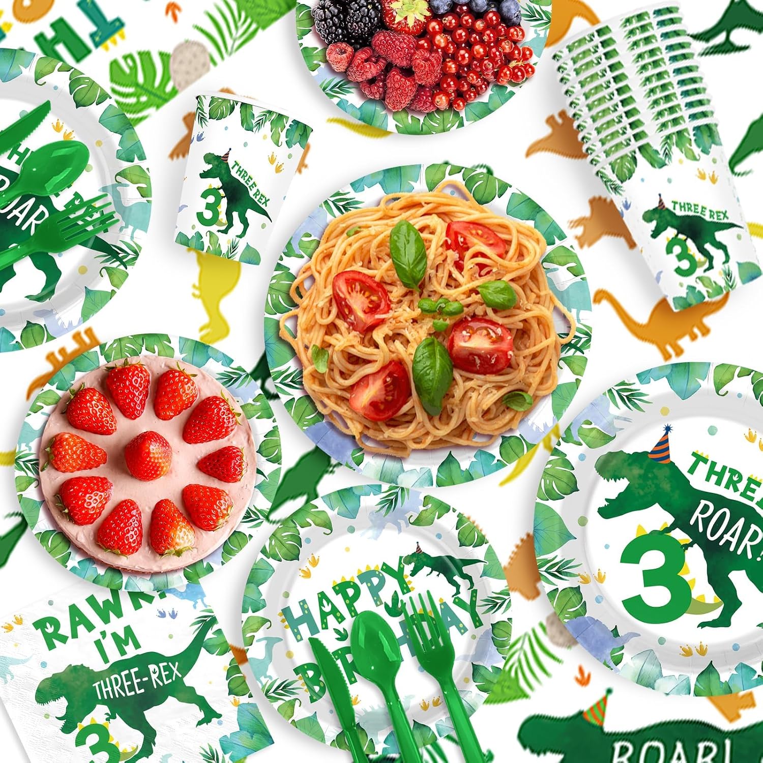 171Pcs Dinosaur 3rd Birthday Party Supplies Serves 24 - Grencian