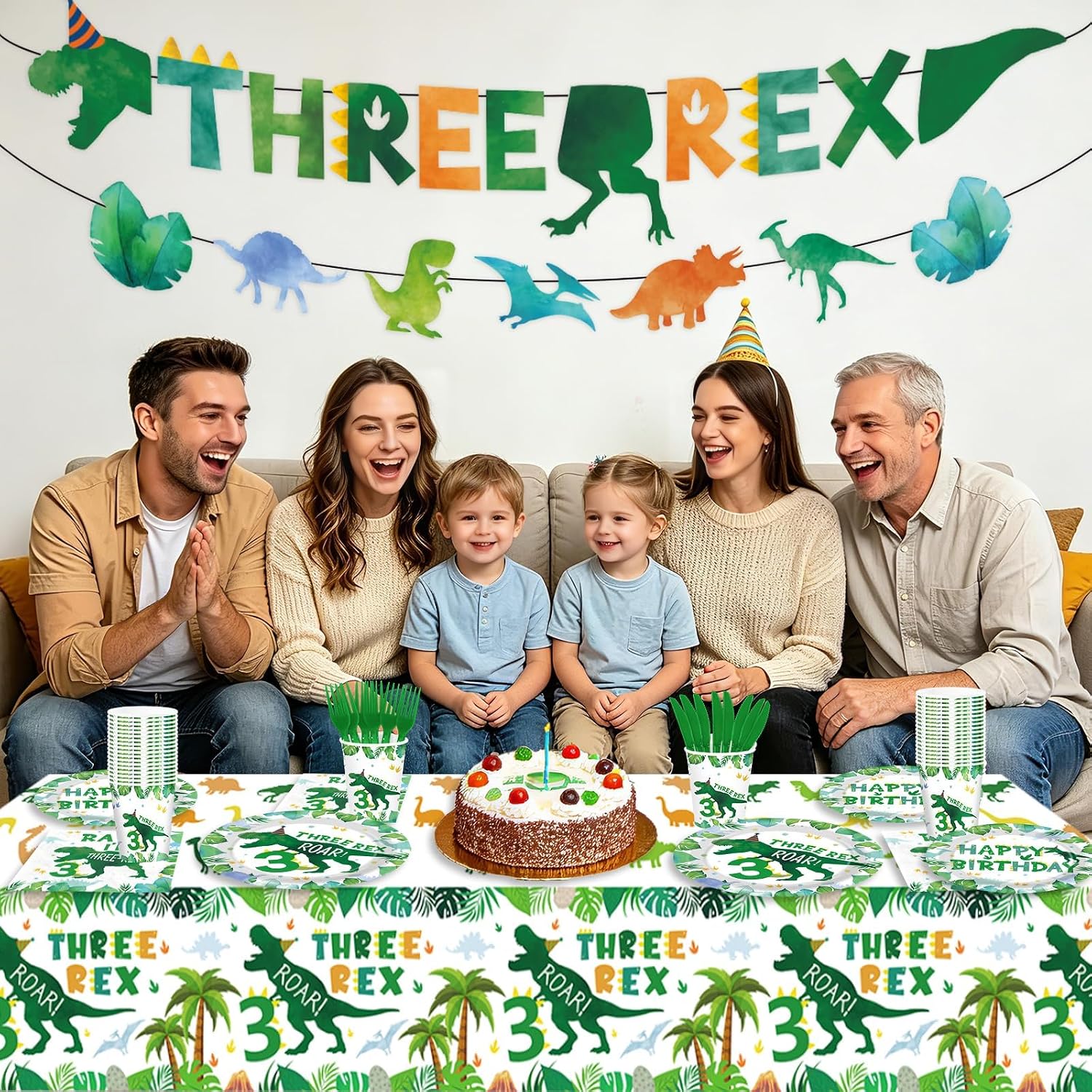 171Pcs Dinosaur 3rd Birthday Party Supplies Serves 24 - Grencian