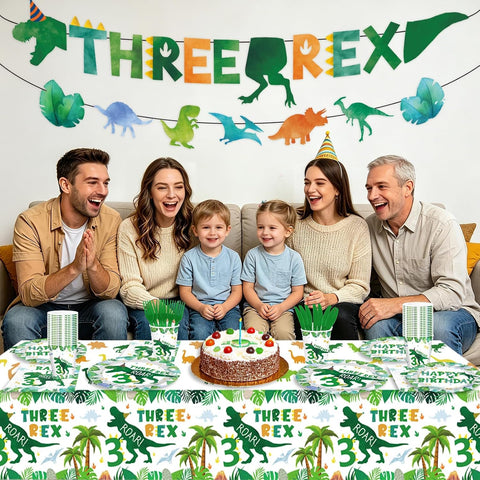 171Pcs Dinosaur 3rd Birthday Party Supplies Serves 24 - Grencian