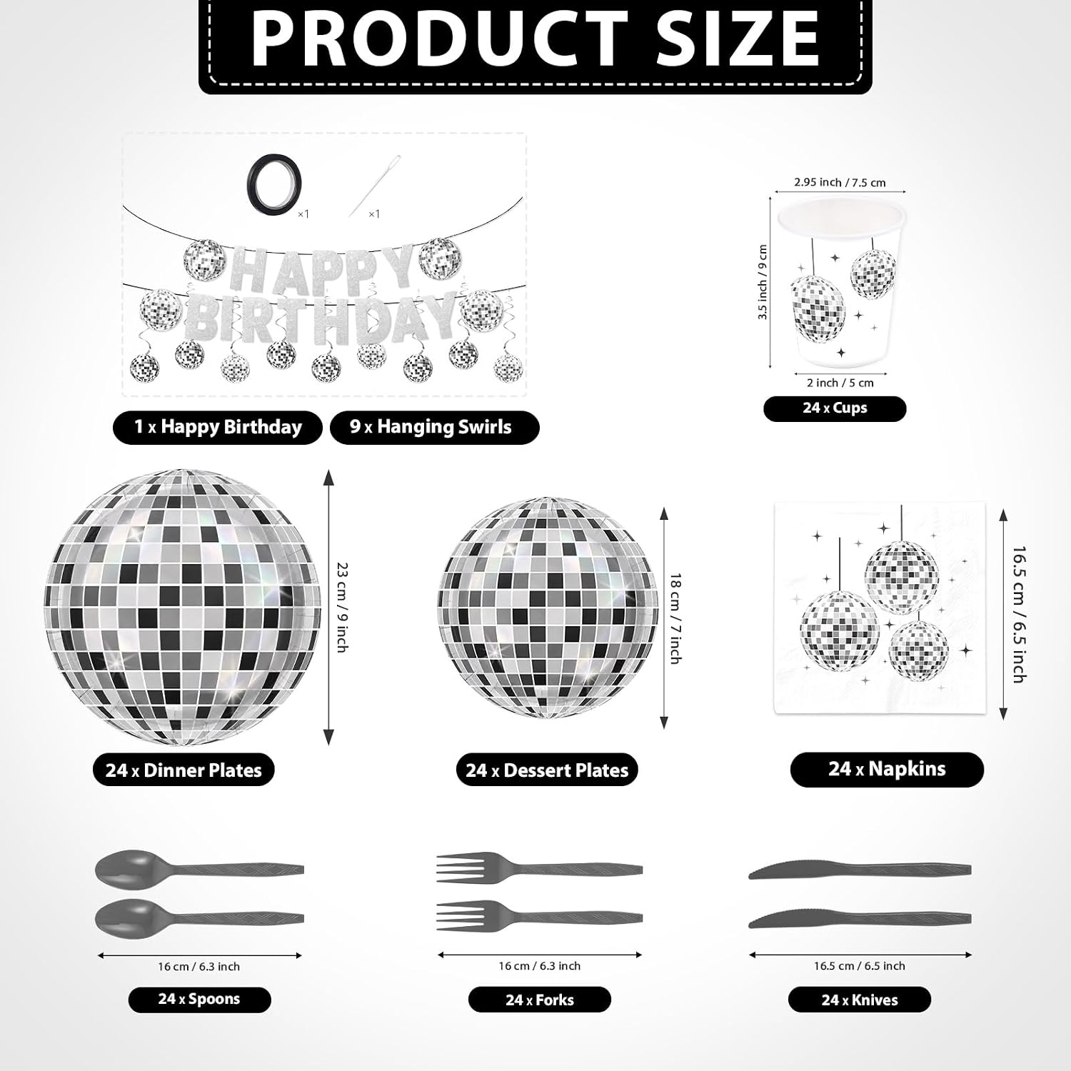 178Pcs Disco Ball Party Supplies Serves 24 - Grencian