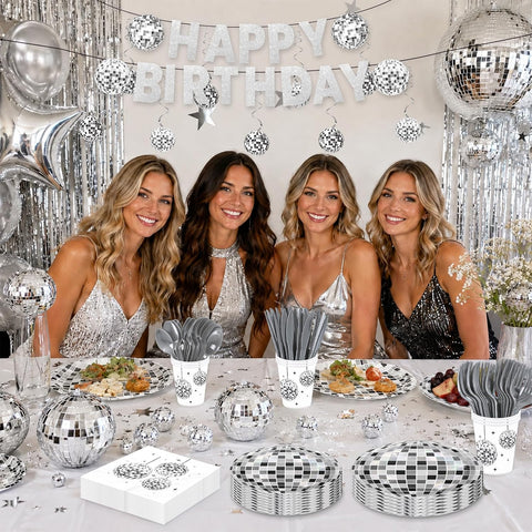 178Pcs Disco Ball Party Supplies Serves 24 - Grencian