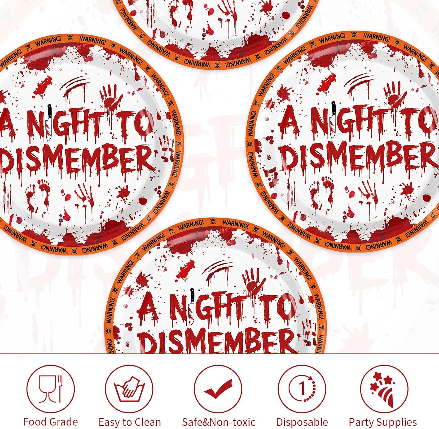 50Pcs Halloween Bloody Horror Paper Plates 9 Inch - Grencian