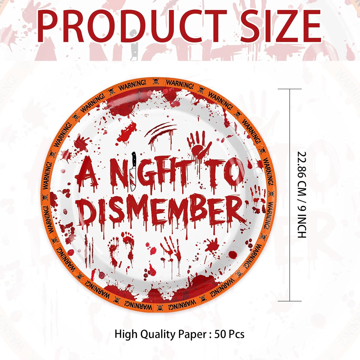 50Pcs Halloween Bloody Horror Paper Plates 9 Inch - Grencian