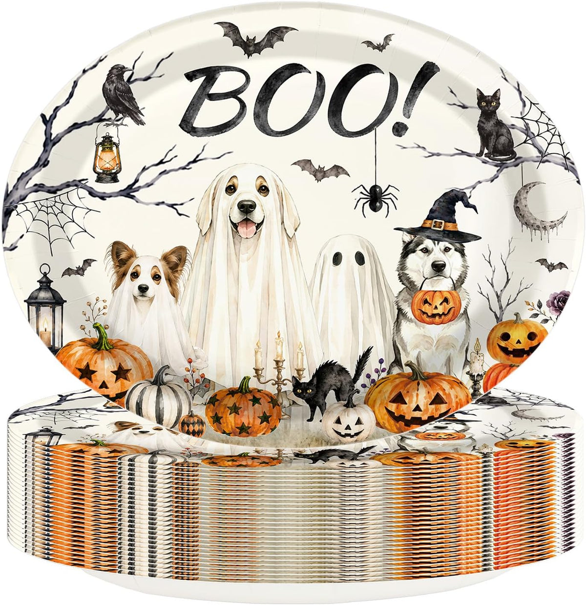 Halloween dog oval paper plates 50 pack 12 by 10 inch
