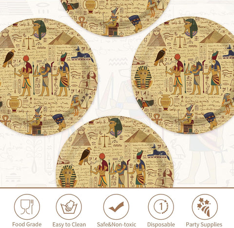 Stack of 50 nine inch Egyptian theme disposable paper plates