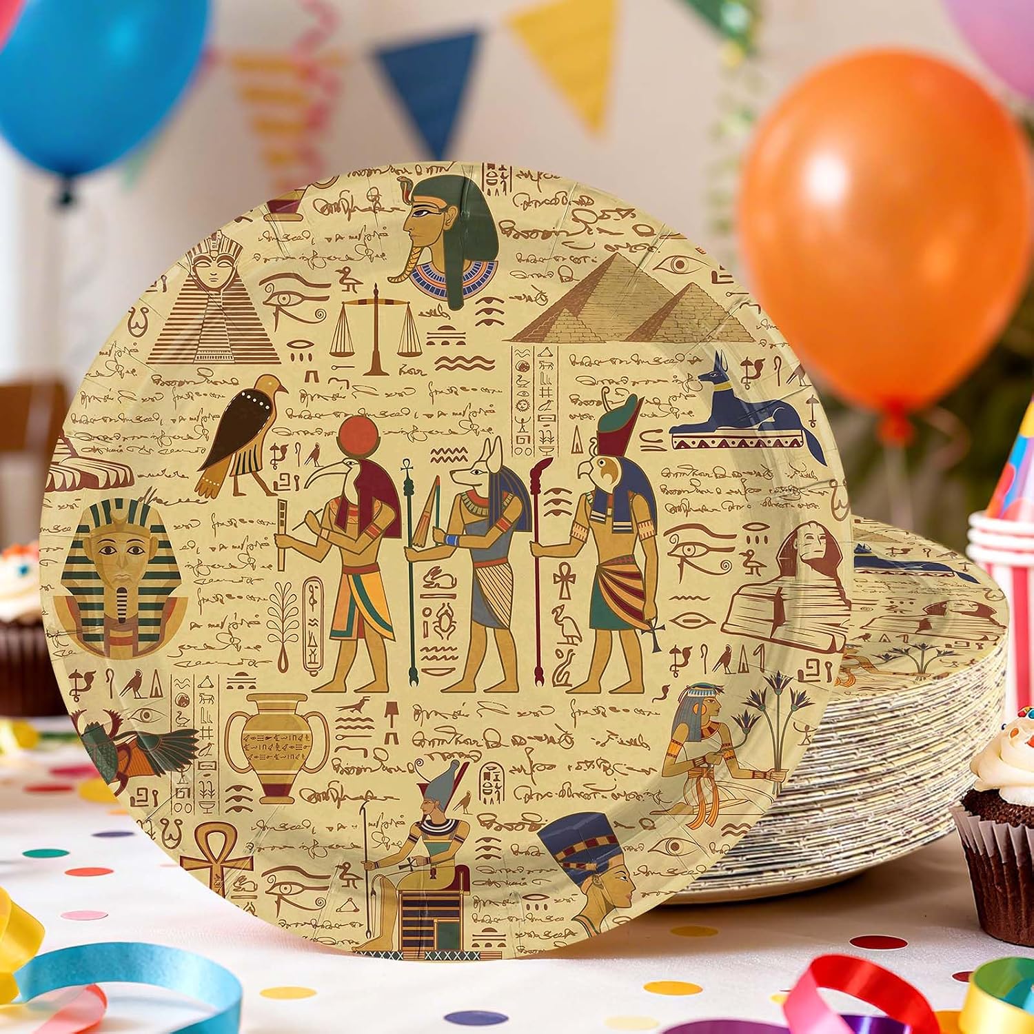 Nine inch retro parchment plate printed with Anubis and the sphinx