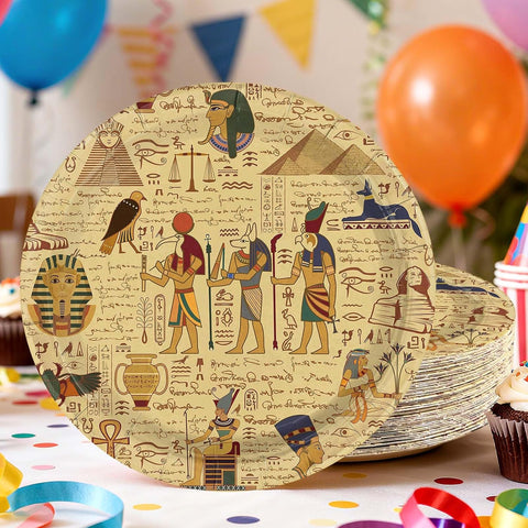 Nine inch retro parchment plate printed with Anubis and the sphinx