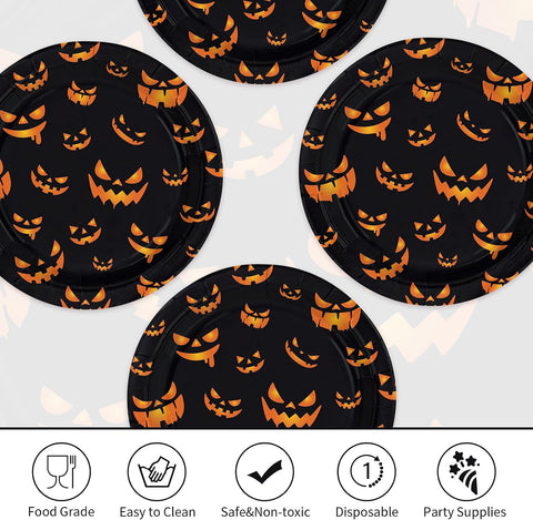 Stack of 50 nine inch evil pumpkin Halloween disposable plates