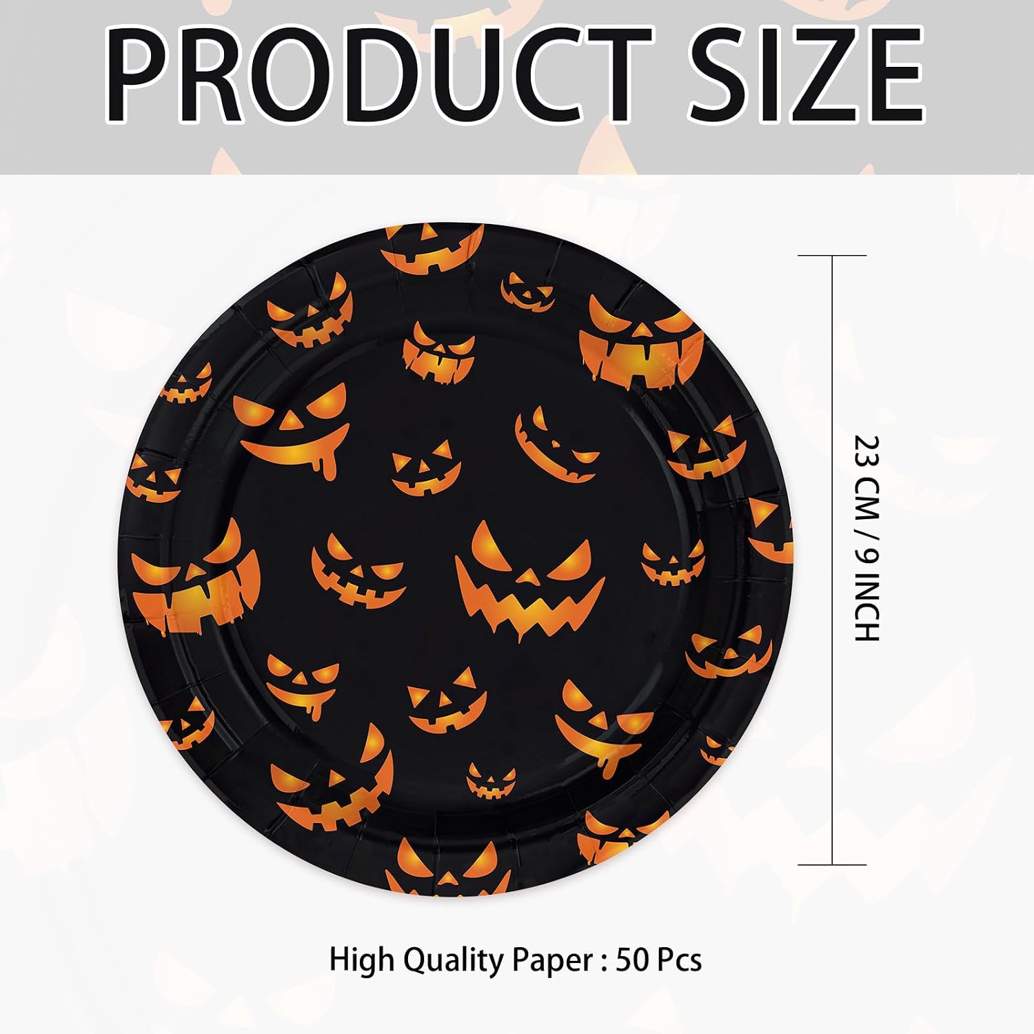Orange and black pumpkin plates styled on a fall party table