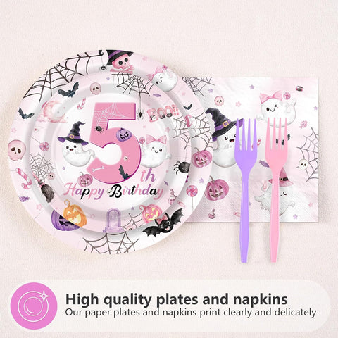 Pastel pink ghost and bat dinner plate for a 5th birthday