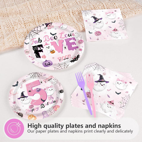 Fab Boo Lous Five dessert plate and napkins