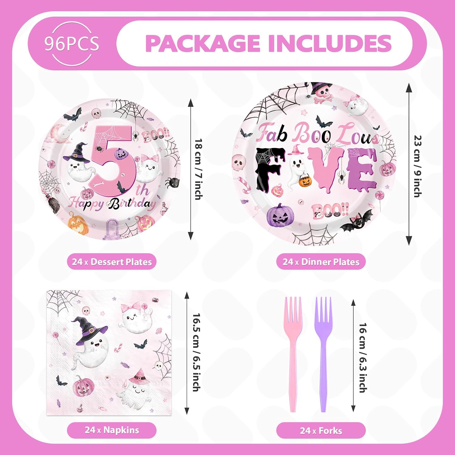 Pink cutlery included in the 96 piece birthday set