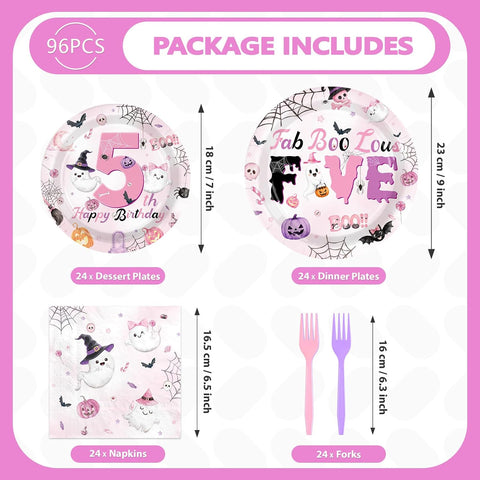 Pink cutlery included in the 96 piece birthday set