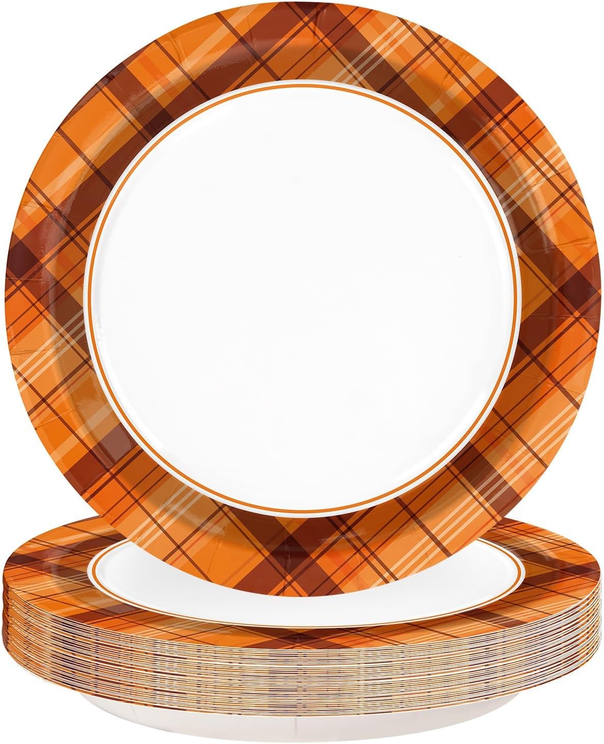 Grencian 50Pcs fall orange gingham paper plates 10 inch