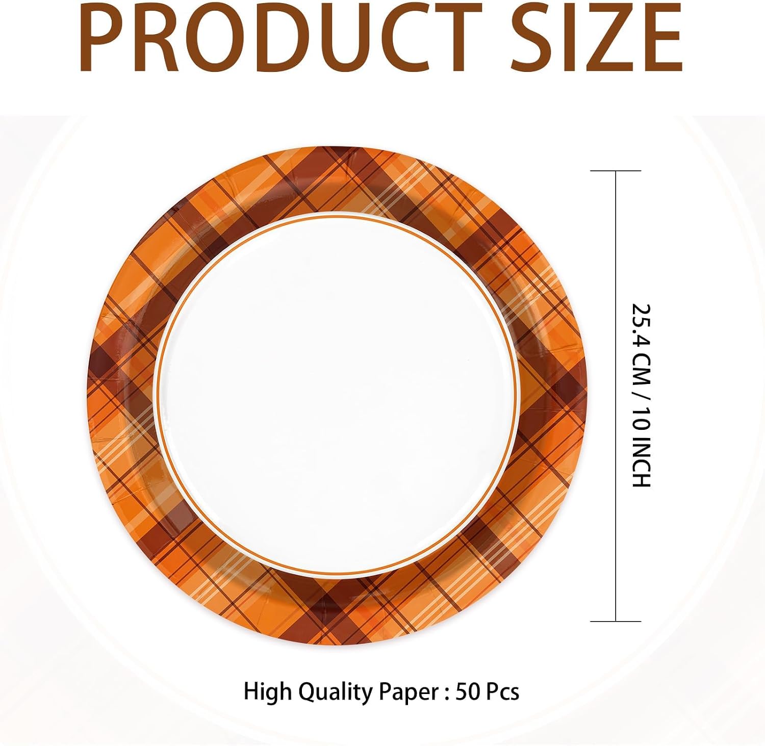 Product size of the 10 inch fall plaid paper plates