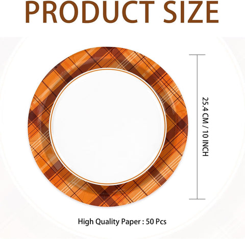 Product size of the 10 inch fall plaid paper plates