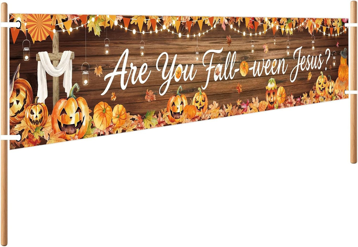 Grencian Fall-o-ween Jesus banner 118 x 20 inch autumn decoration