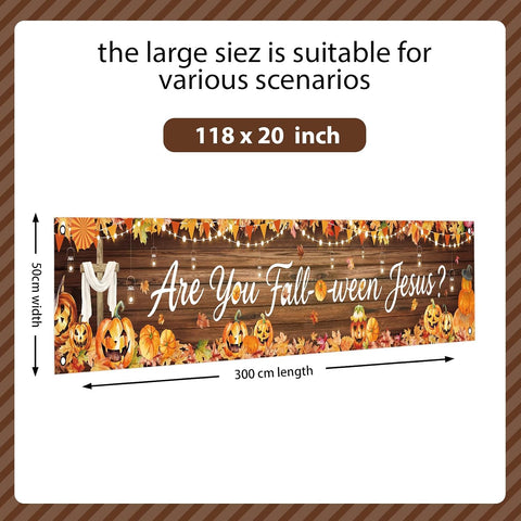 Full length view of the Fall-o-ween Jesus yard banner