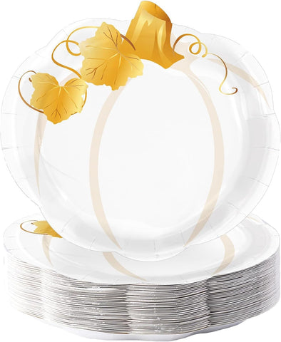 50Pcs Fall Pumpkin Oval Paper Plates 12 x 10 Inch - Grencian