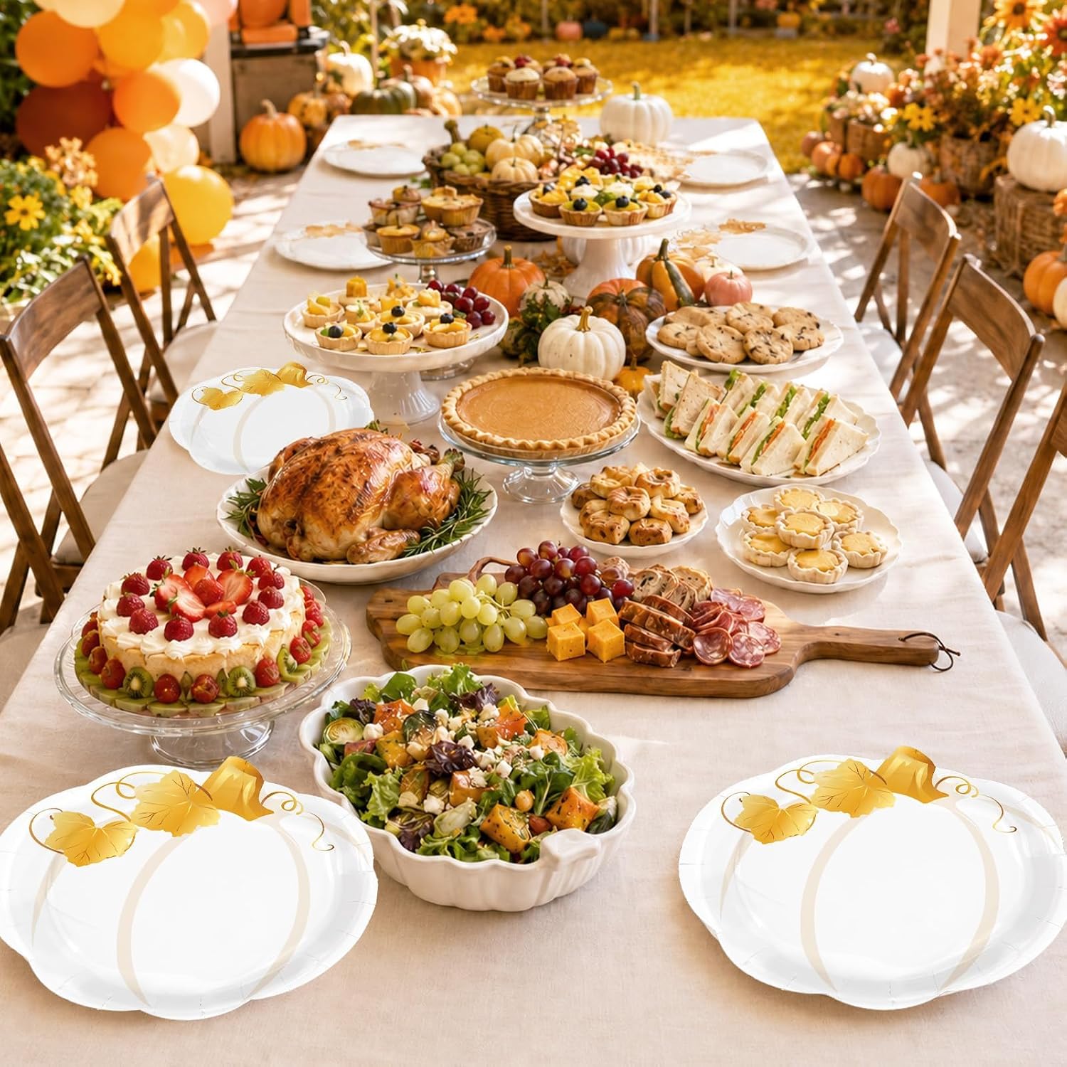50Pcs Fall Pumpkin Oval Paper Plates 12 x 10 Inch - Grencian