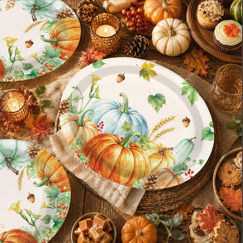 Grencian 50Pcs Fall Pumpkin Oval Paper Plates 12 x 10 Inch - Grencian
