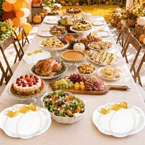 50Pcs Fall Pumpkin Oval Paper Plates 12 x 10 Inch - Grencian