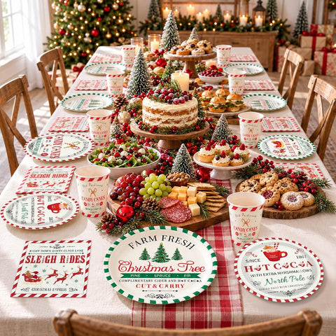 250Pcs Farmhouse Christmas Plates Cups Forks Set - Grencian