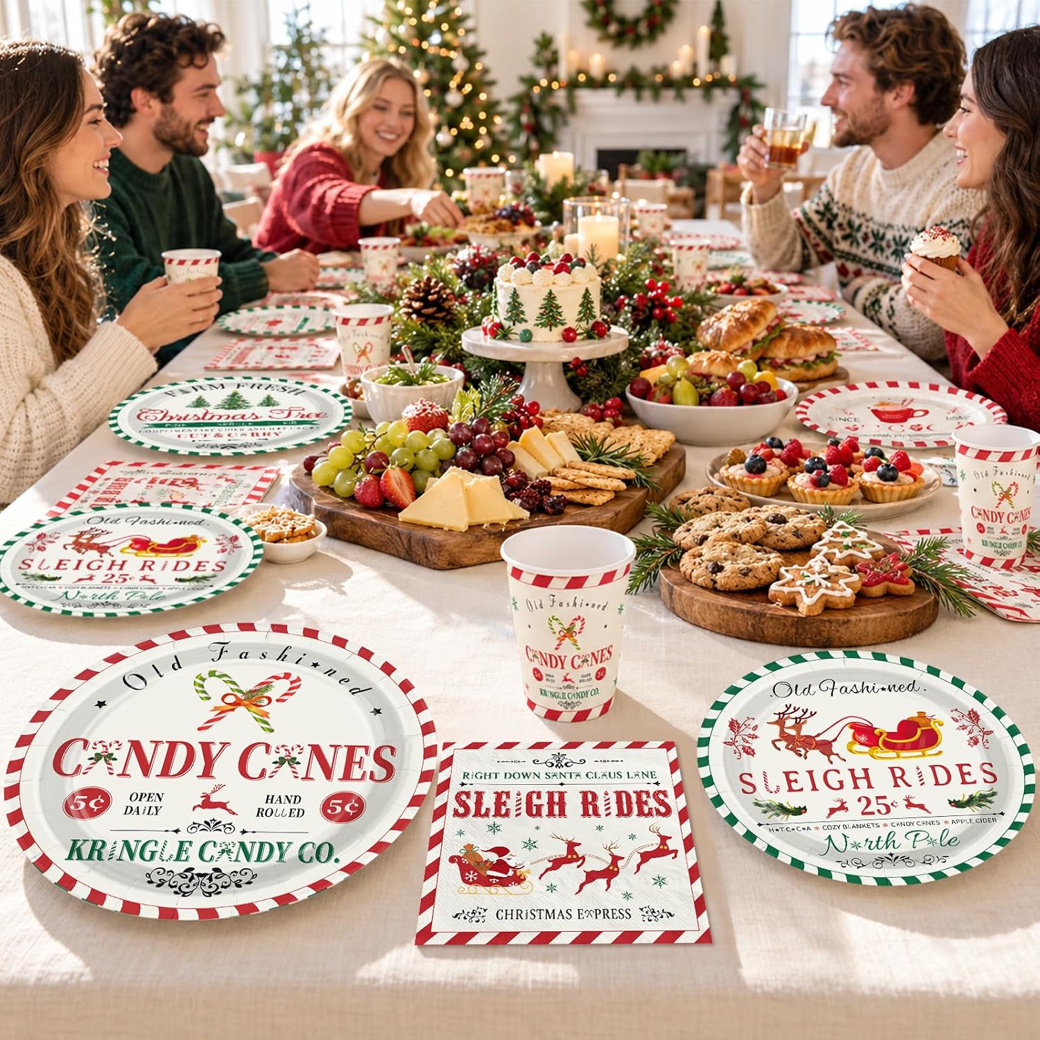 250Pcs Farmhouse Christmas Plates Cups Forks Set - Grencian