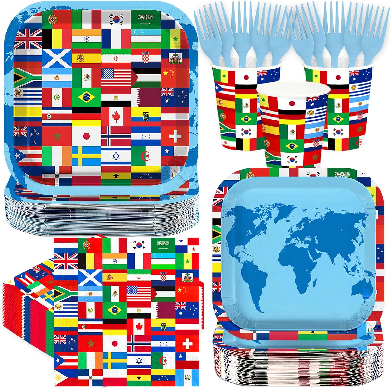 250Pcs International World Flags Party Supplies Serves 50 - Grencian
