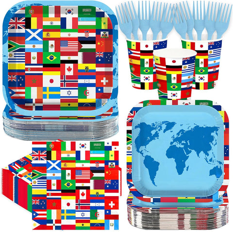 250Pcs International World Flags Party Supplies Serves 50 - Grencian