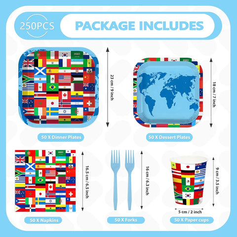 250Pcs International World Flags Party Supplies Serves 50 - Grencian
