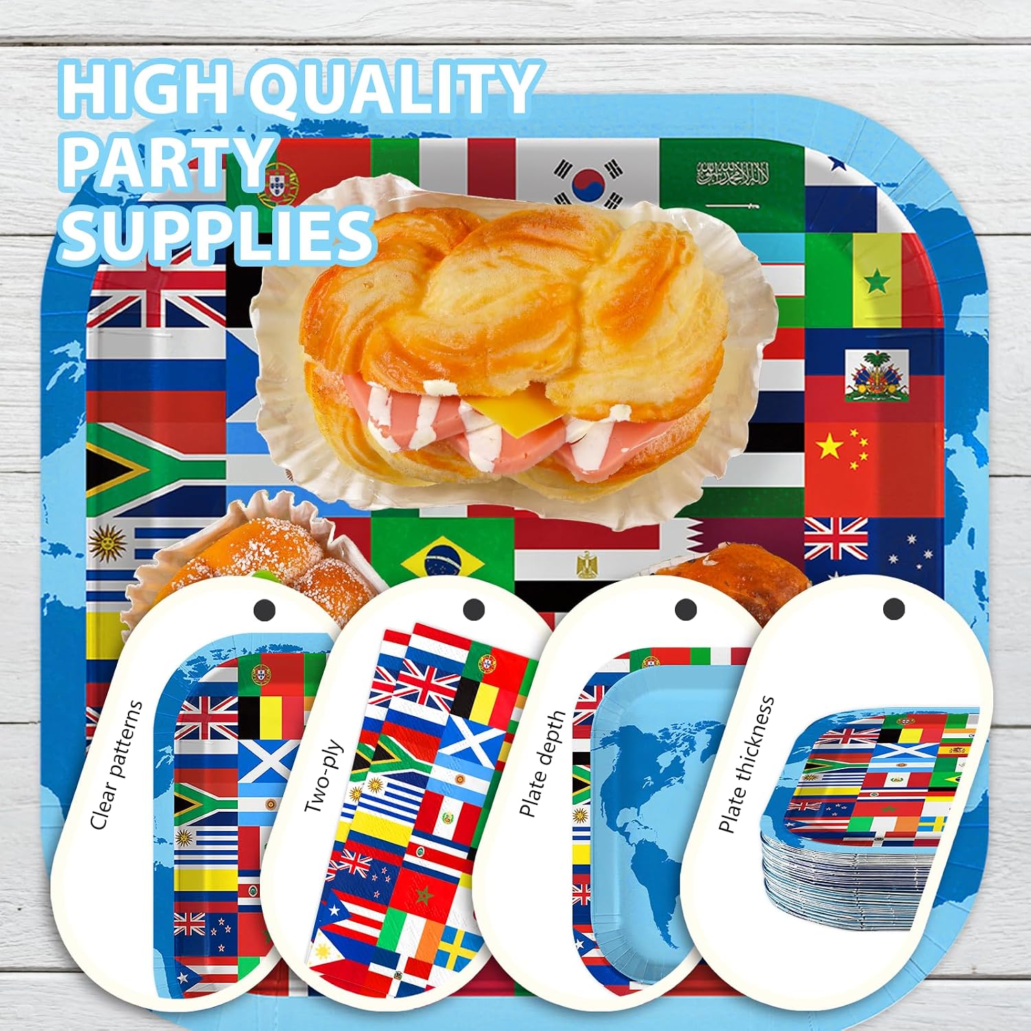 250Pcs International World Flags Party Supplies Serves 50 - Grencian