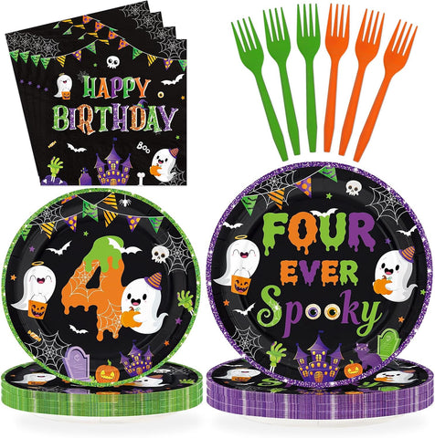Grencian 96Pcs Four Ever Spooky 4th birthday Halloween set