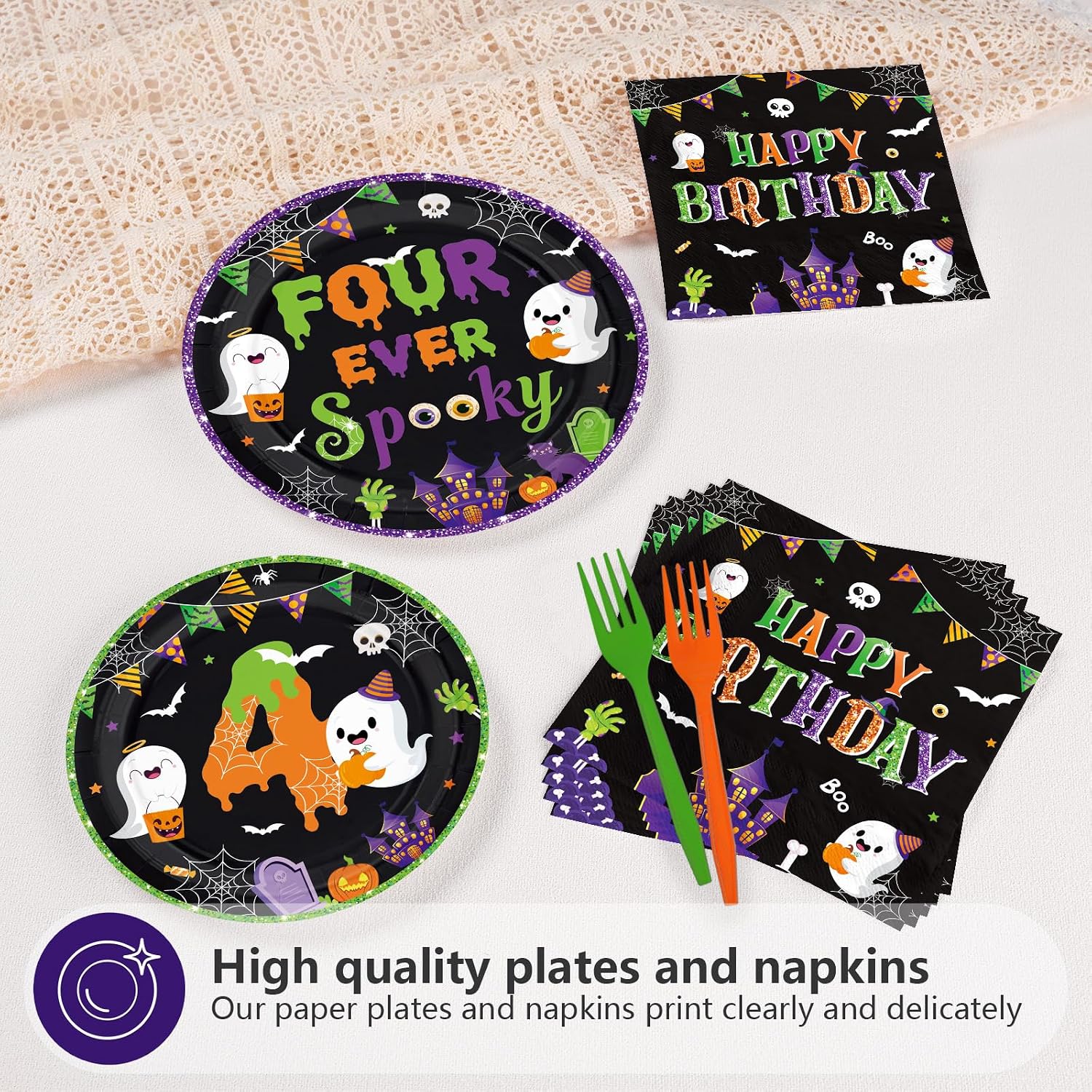 350 GSM heavyweight 4th birthday Halloween plates