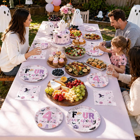 Greencian 96Pcs Four Ever Spooky Halloween 4th Birthday Plates - Grencian