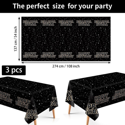 Flat lay of three star galaxy tablecloths with universe pattern