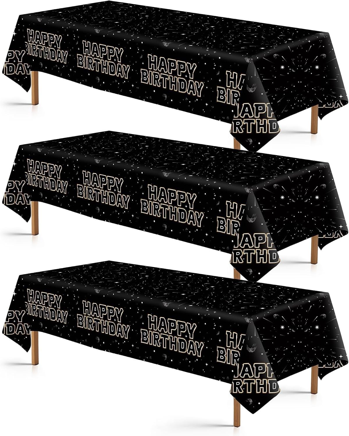 Grencian 3-piece star galaxy tablecloth set with black space theme