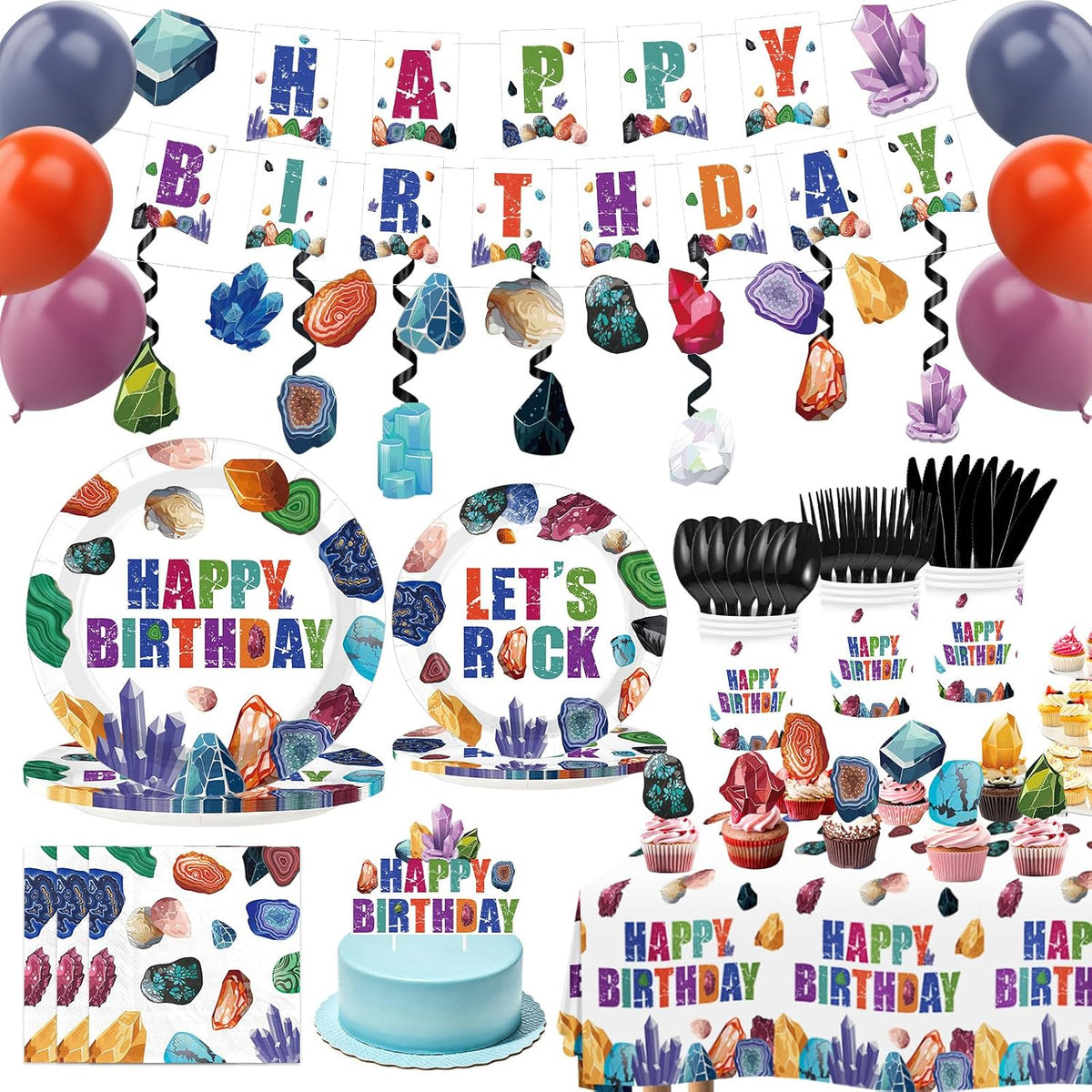 205Pcs Geology Rocks Birthday Party Supplies Serves 24 - Grencian