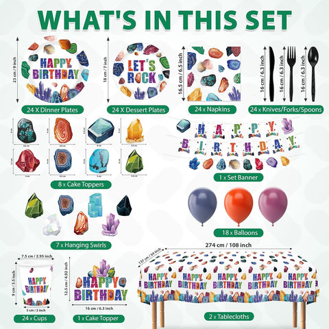 205Pcs Geology Rocks Birthday Party Supplies Serves 24 - Grencian