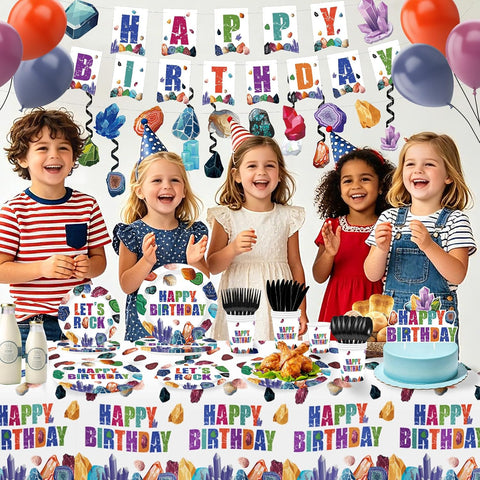 205Pcs Geology Rocks Birthday Party Supplies Serves 24 - Grencian