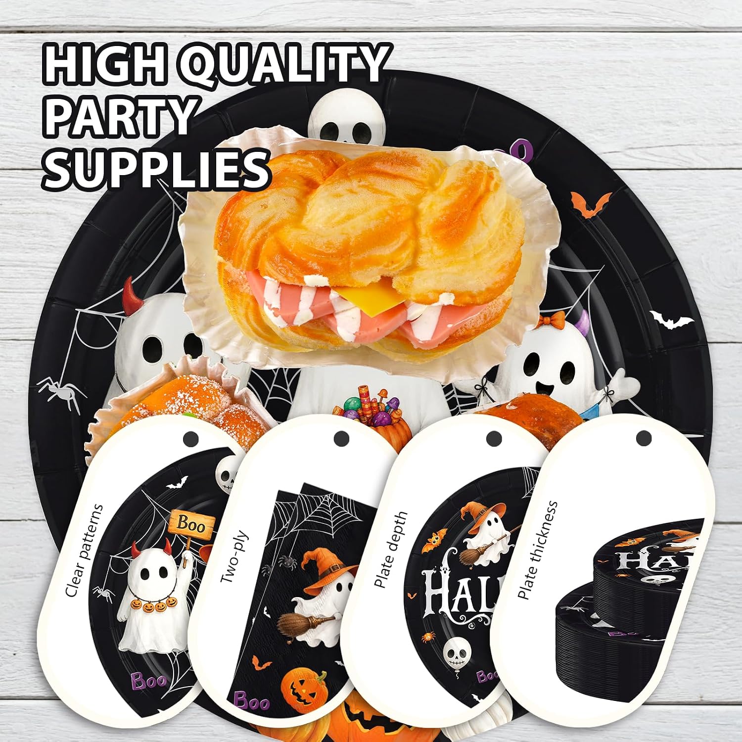 Grencian 168Pcs Halloween Ghost Boo Bat Tableware Set - Grencian
