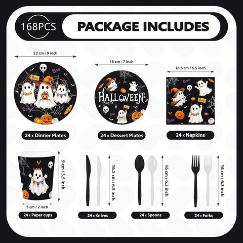 Grencian 168Pcs Halloween Ghost Boo Bat Tableware Set - Grencian