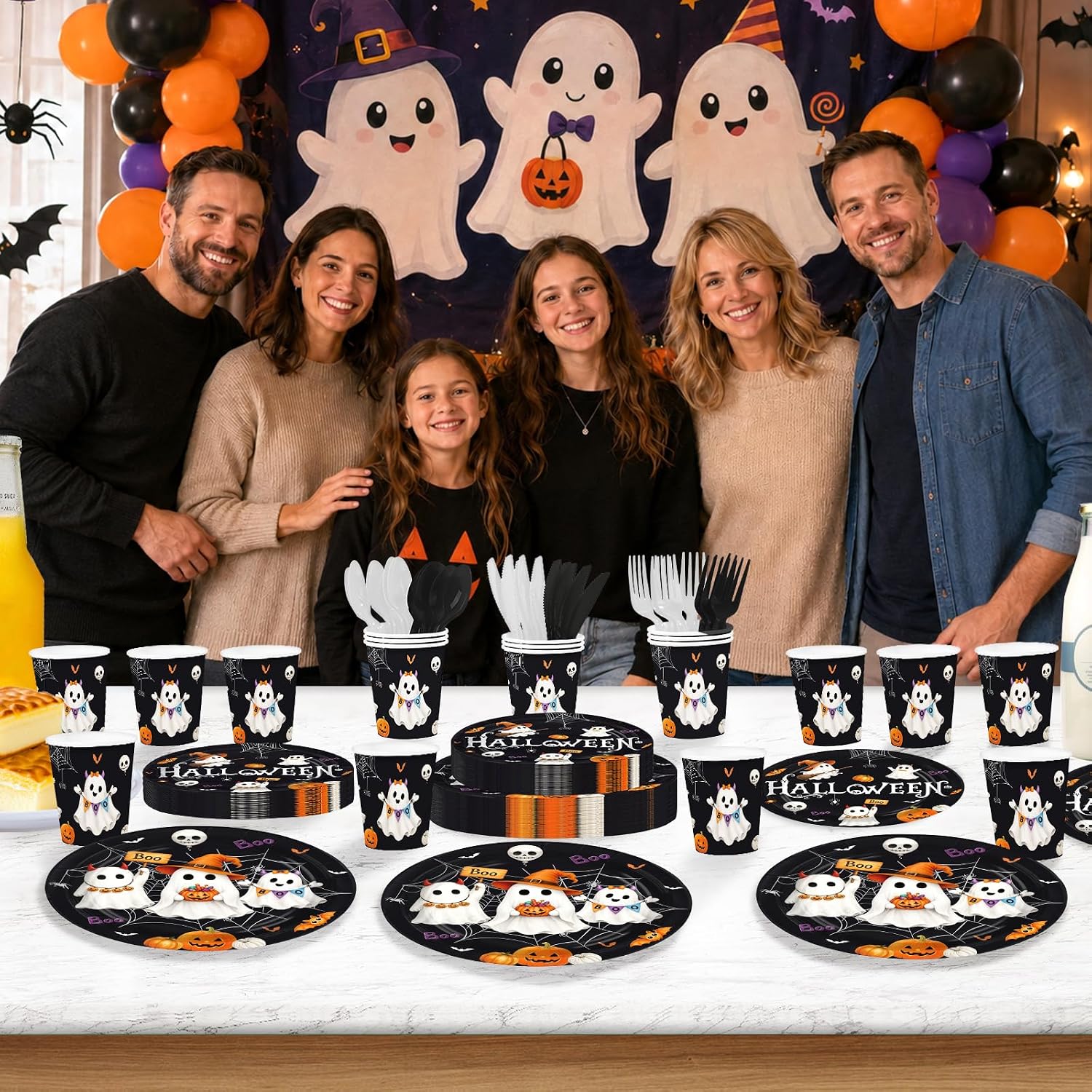 Grencian 168Pcs Halloween Ghost Boo Bat Tableware Set - Grencian