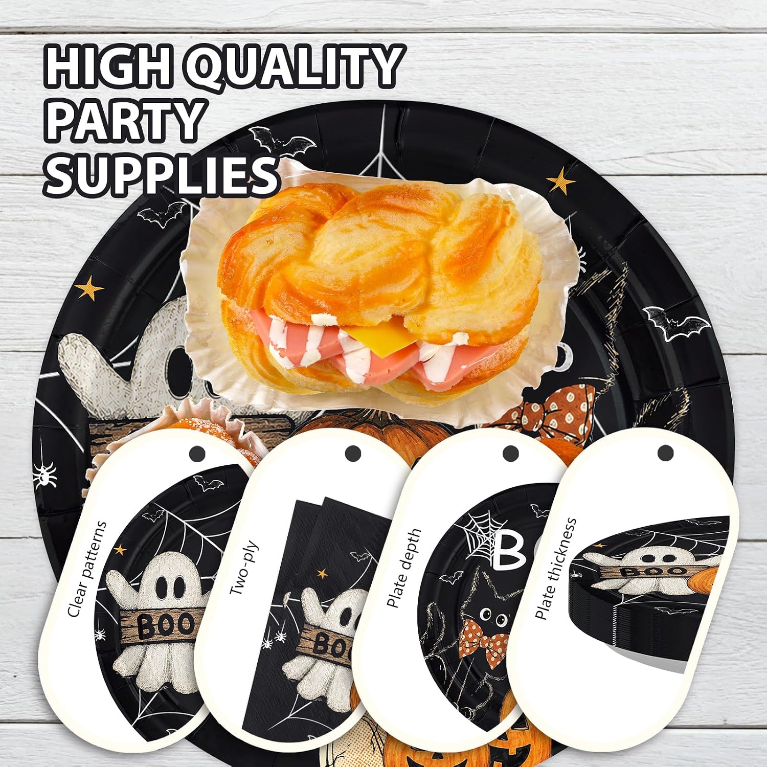 Halloween napkins printed with ghosts cats pumpkins and cobwebs